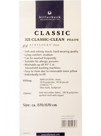  Искусственная подушка Billerbeck Classic-clean, синтетическое волокно фото в интернет-магазине Герд Биллербек